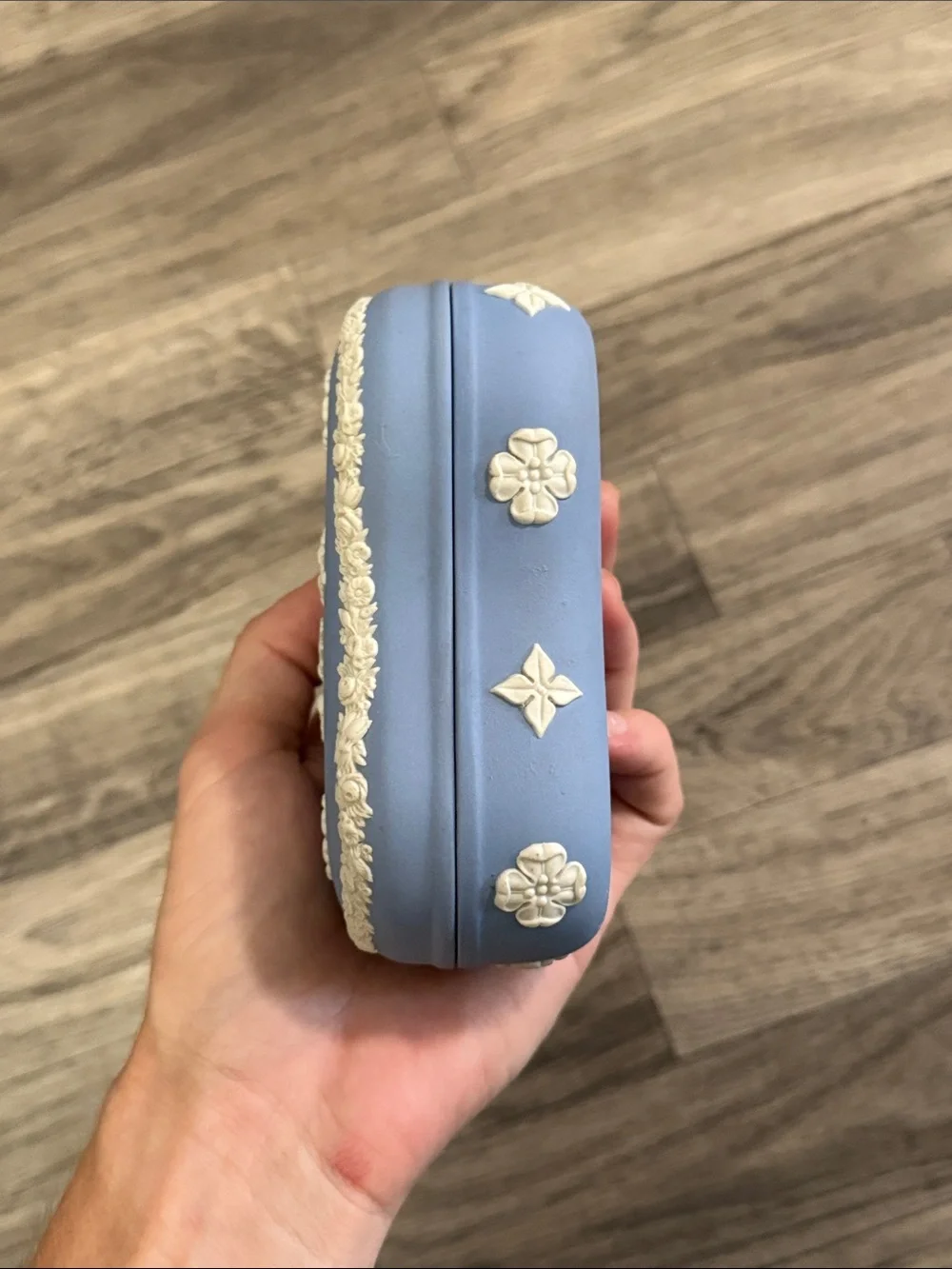 Vintage Wedgwood pale blue Jasperware heart shaped trinket box